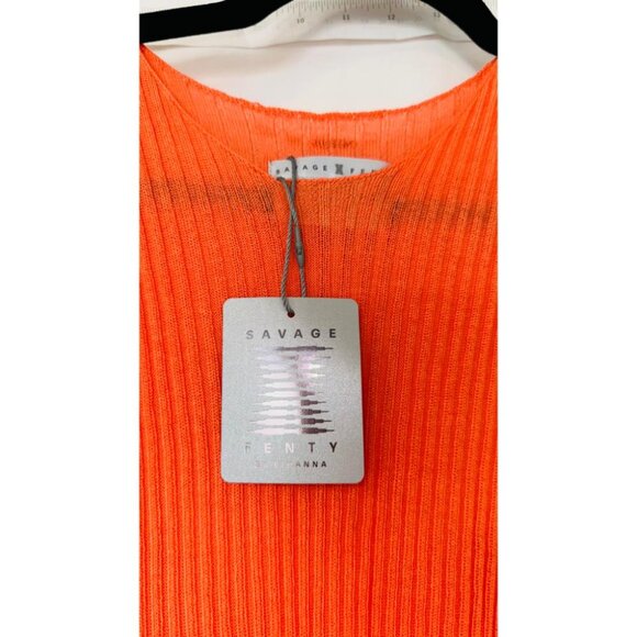 Savage Fenty Bodycon Maxi Dress Womens Medium Orange Knit Sleeveless Round Neck - Picture 5 of 16